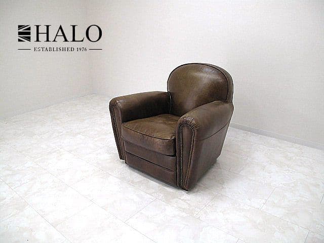 イギリス　ハロ「フリーマーケット」総革1人掛けソファ 　アームチェア/本革ソファ