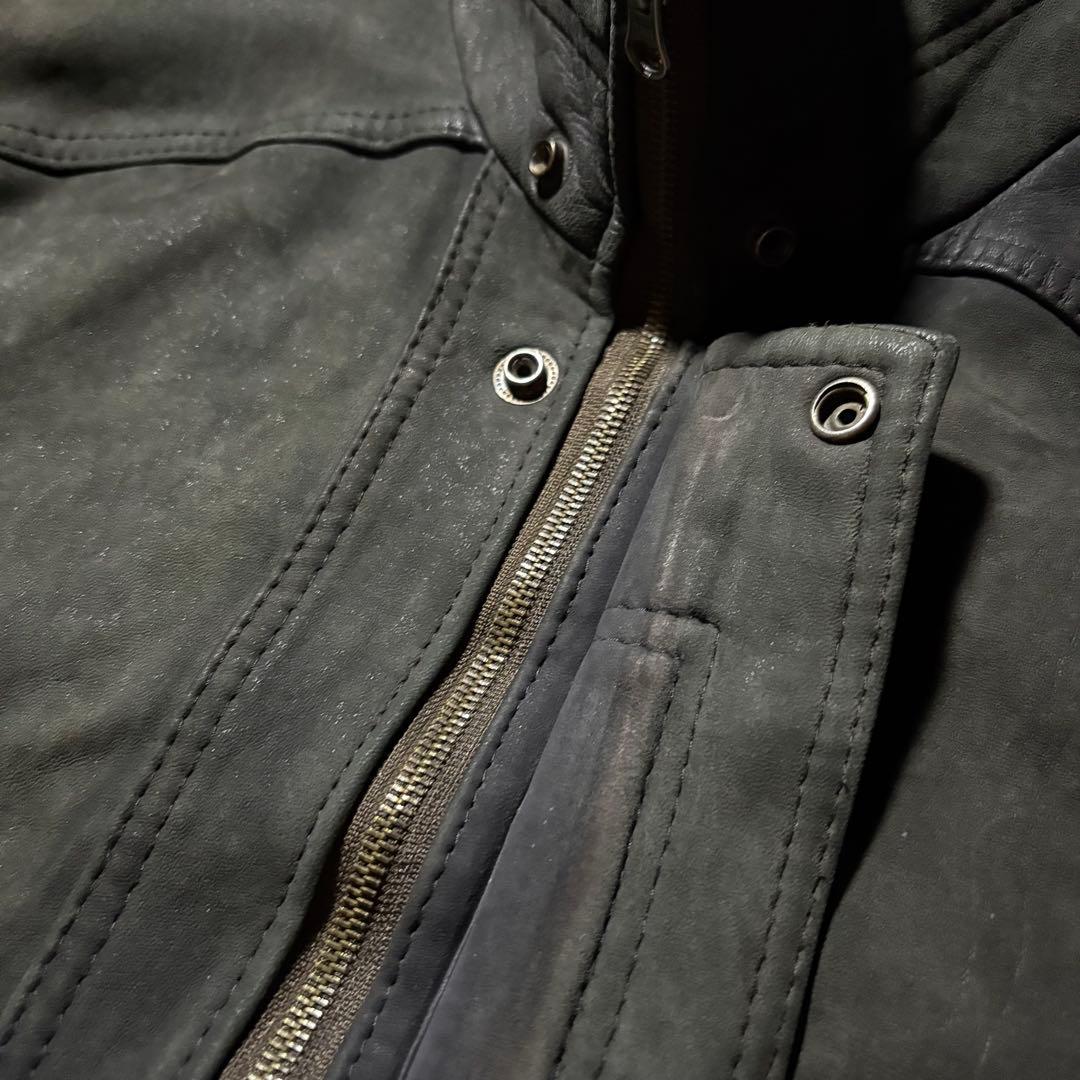 90s本革 レザージャケット 黒 ビッグシルエット 短丈 フライト