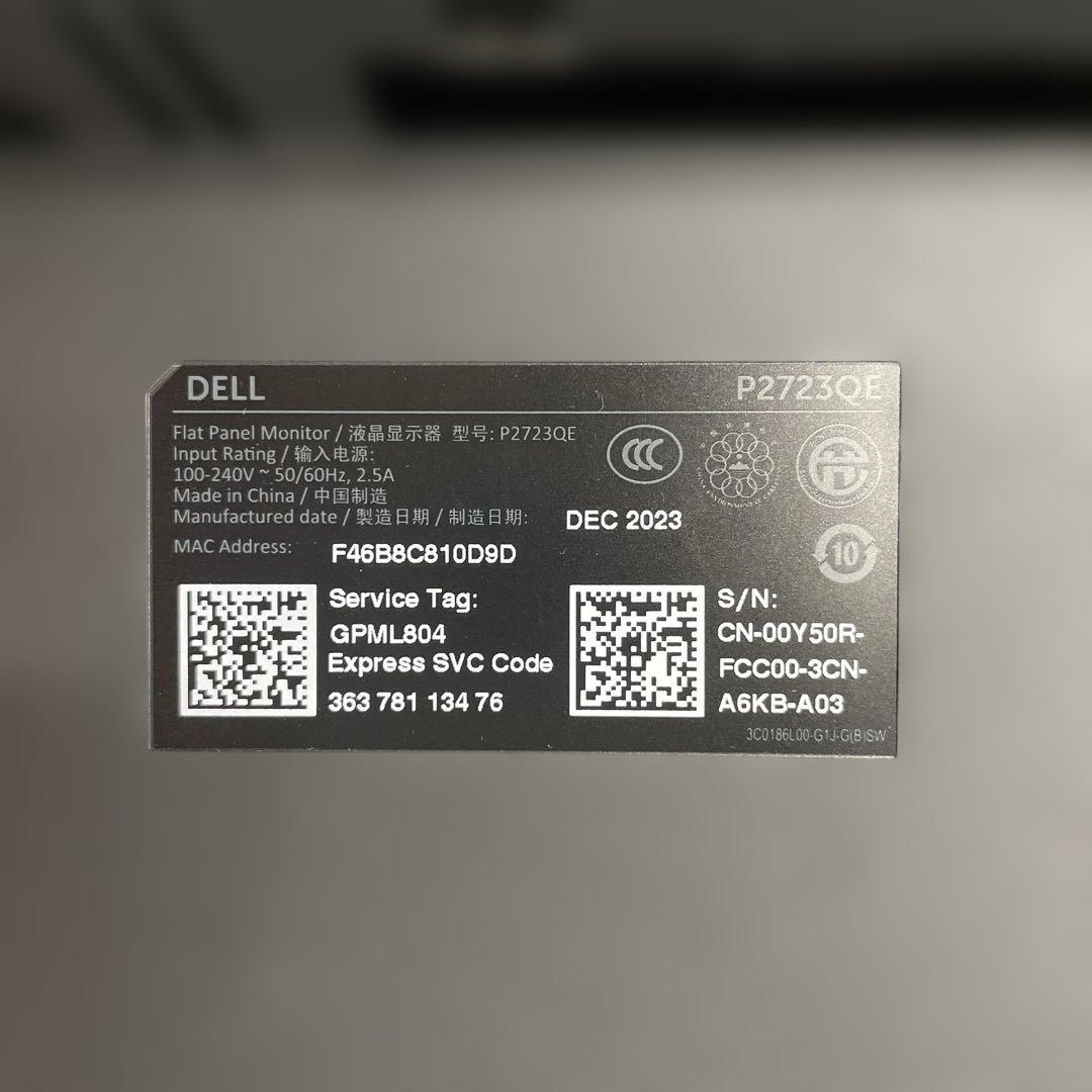 PCモニター　DELL P2723QE 4K 2023年製