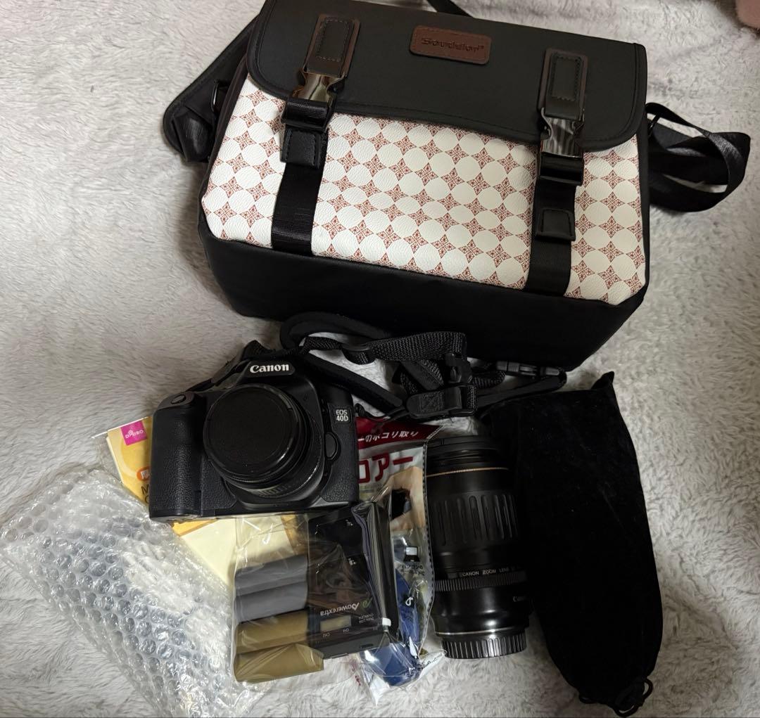 Canon 一眼レフカメラ EOS40D 望遠レンズ付き ストロボ付き カバン付