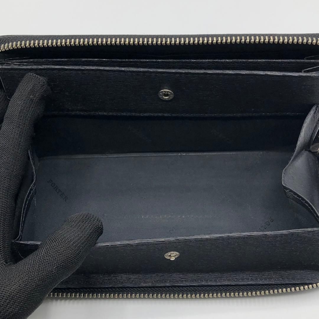 ポーター カレント 長財布 ラウンドジップ レザー 本革 ロゴ 黒