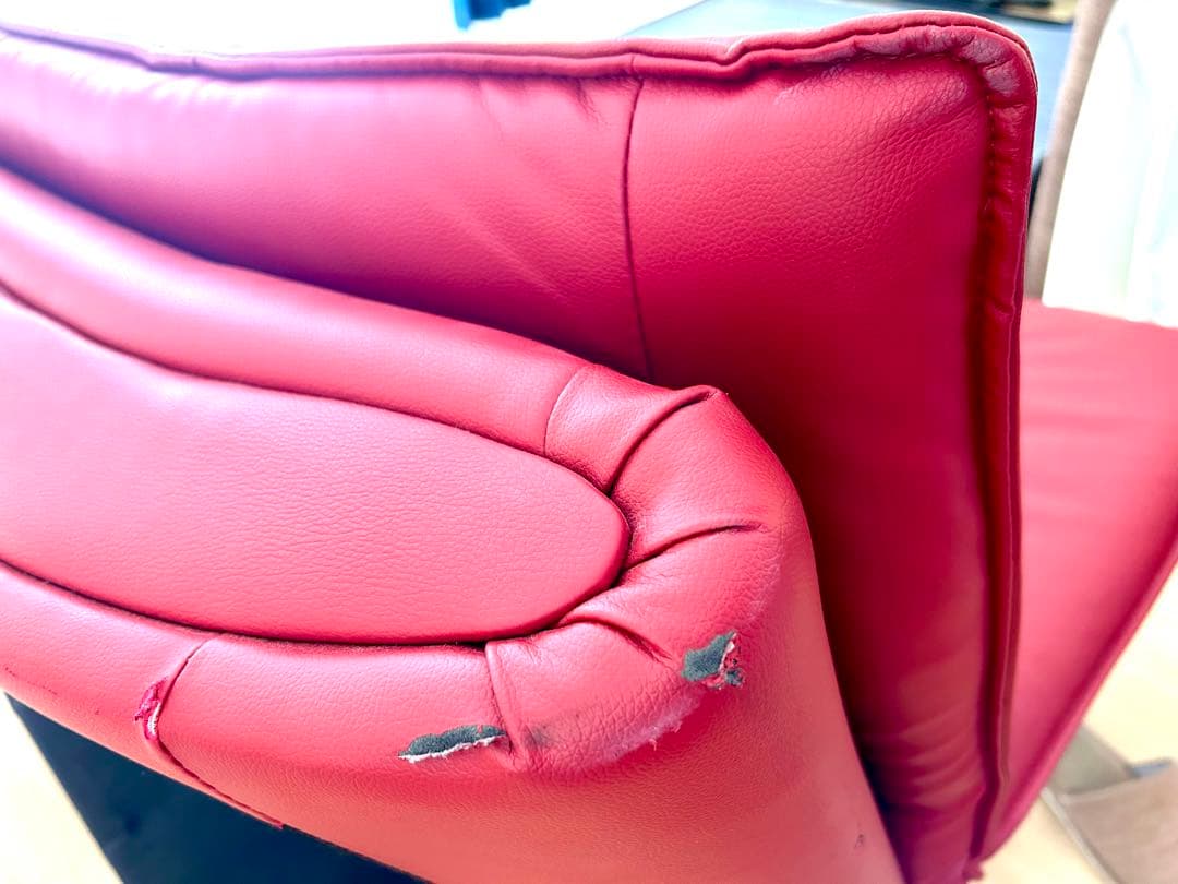 ニトリ赤い合成皮革ソファ 、ソファベッドリクライニング機能付き