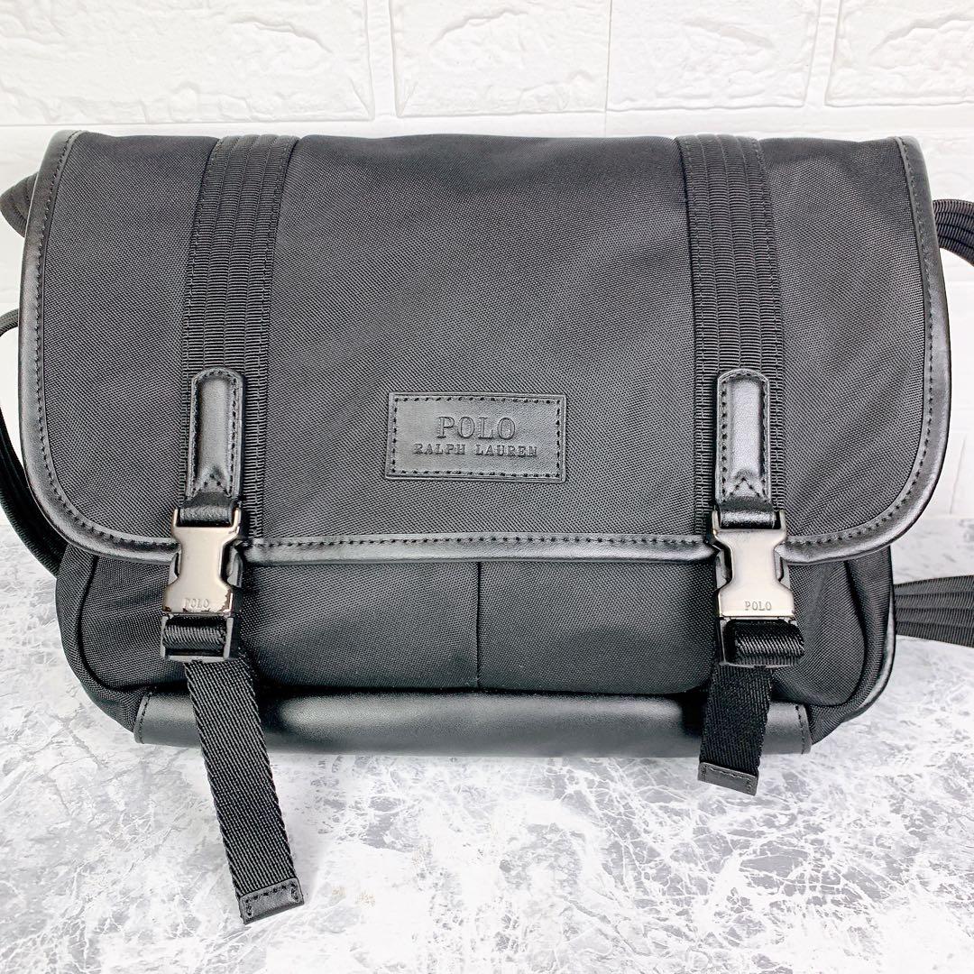 【美品✨】ポロ ラルフローレン メッセンジャーバッグ ショルダー レザー 黒