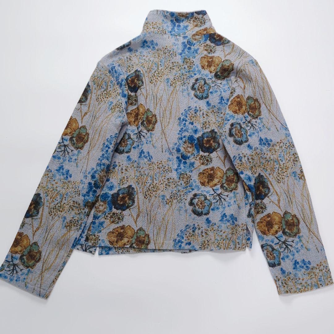 コットンハウスアヤ｜ウールガーゼ 長袖シャツ 水彩フラワー ブルー系 美品