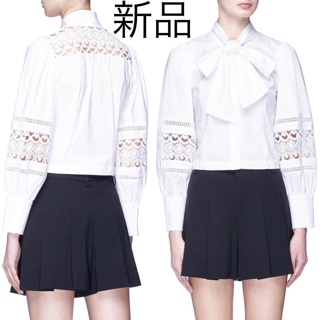 新品 alice+olivia アイレット刺繍レース ボウタイ シャツブラウス