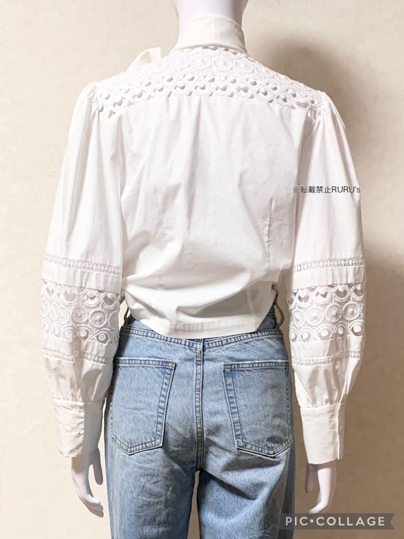 新品 alice+olivia アイレット刺繍レース ボウタイ シャツブラウス