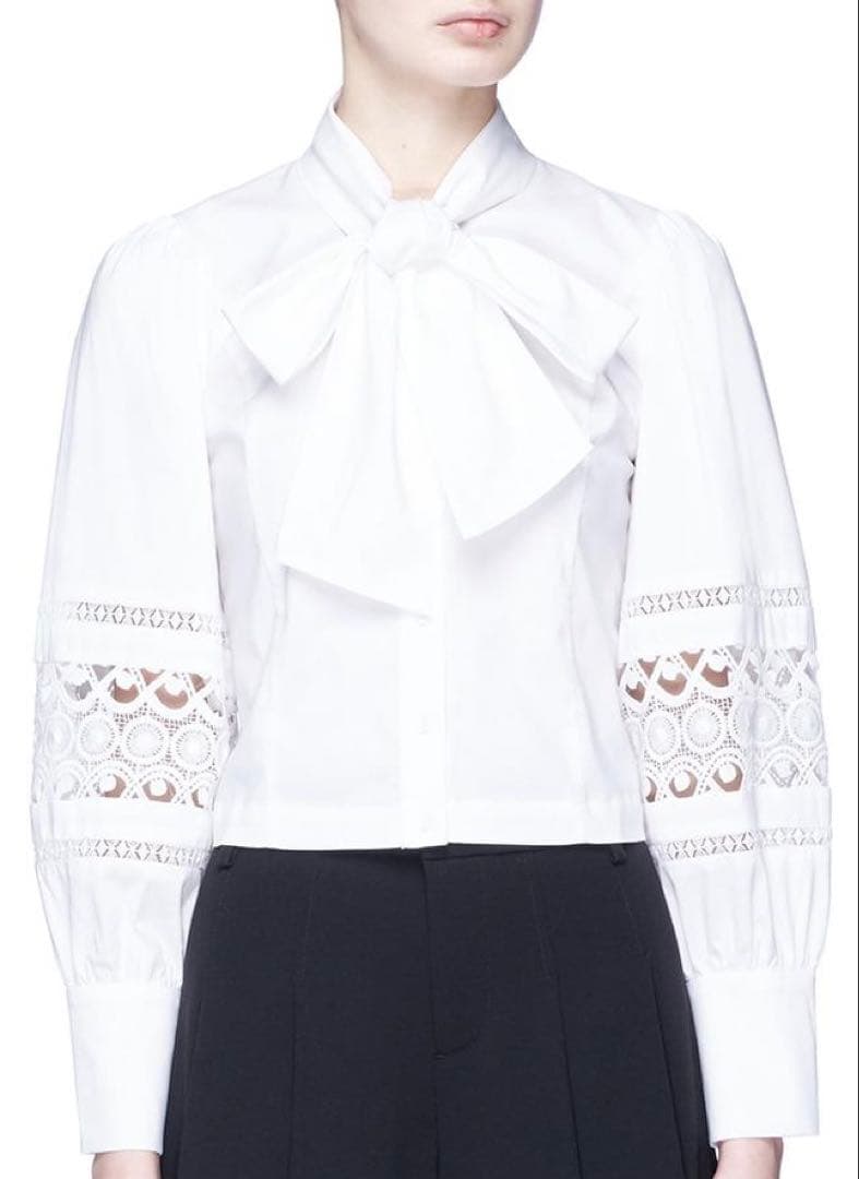 新品 alice+olivia アイレット刺繍レース ボウタイ シャツブラウス