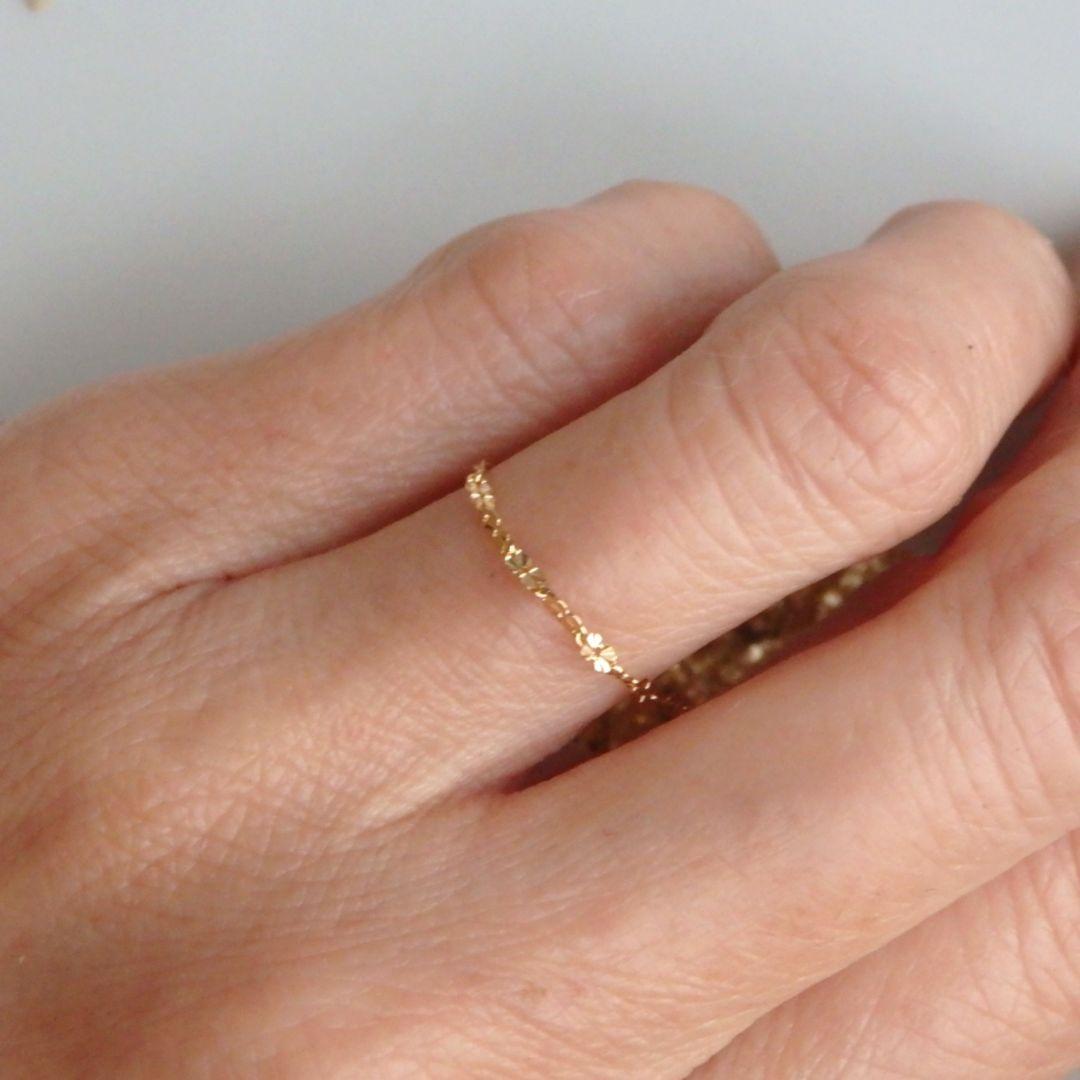 ひめばー　k18リング　チェーンリング　クローバーチェーン　つけっぱなし