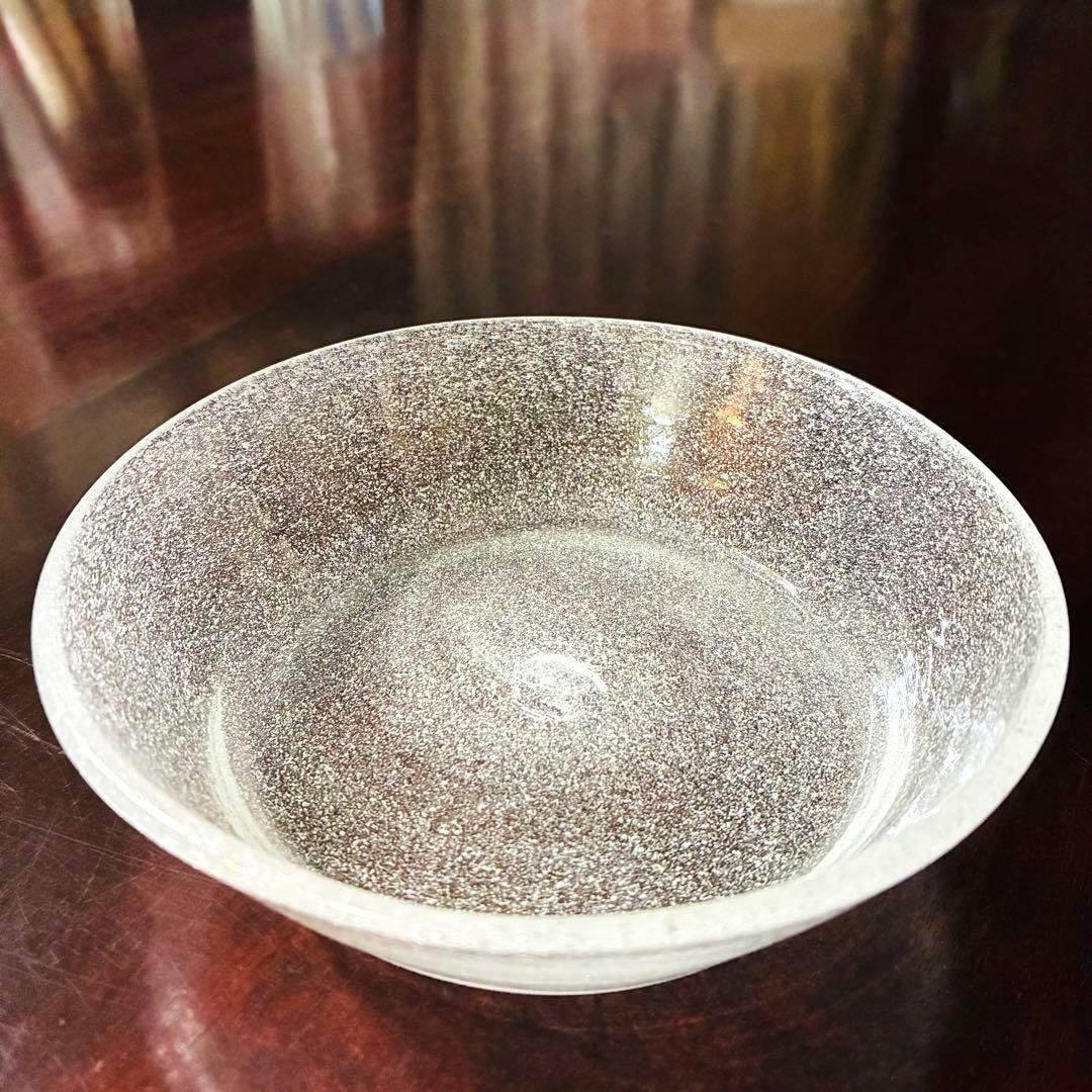 横山秀樹　中皿鉢　白泡　手吹きガラス
