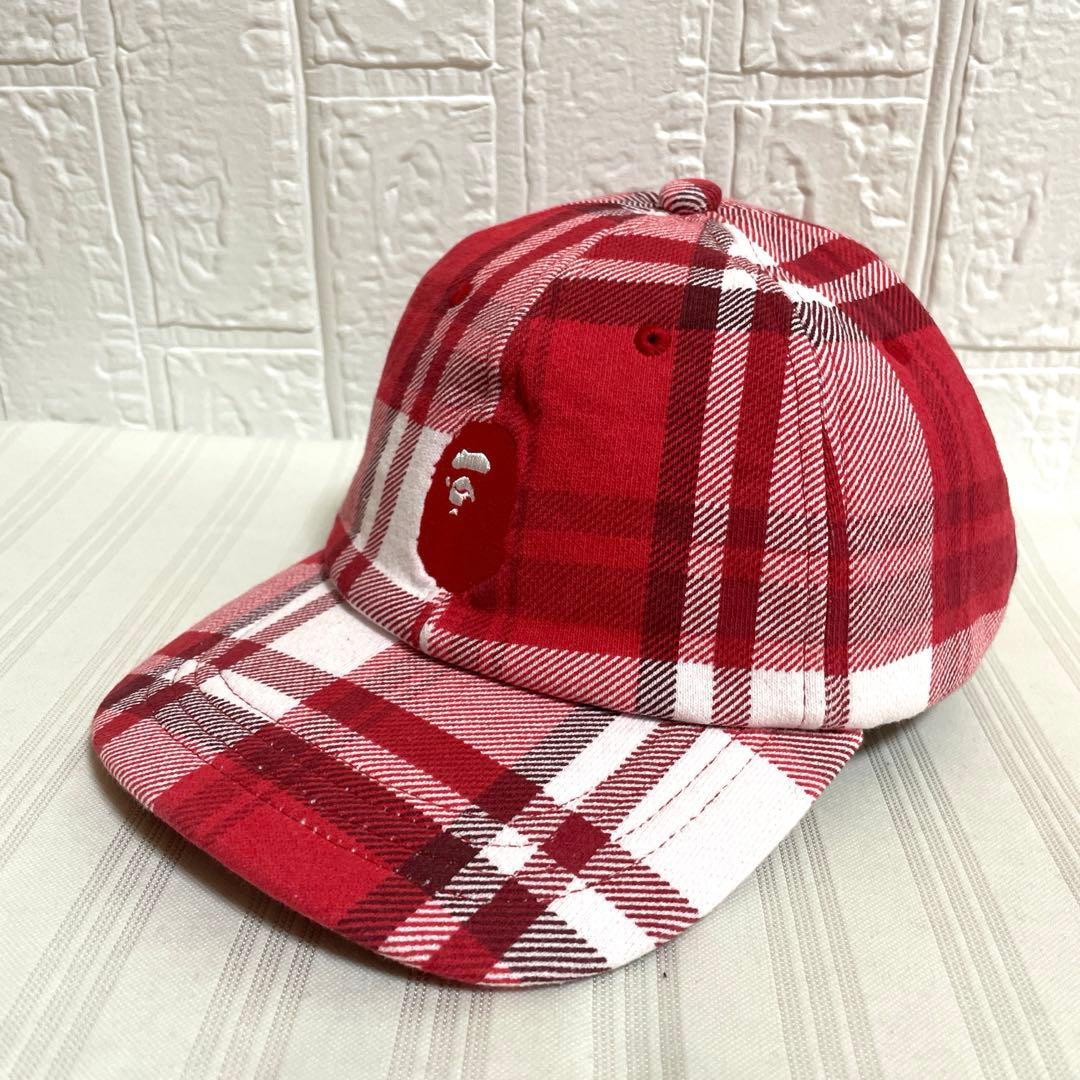 アベイシングエイプ キャップ 赤系 チェック