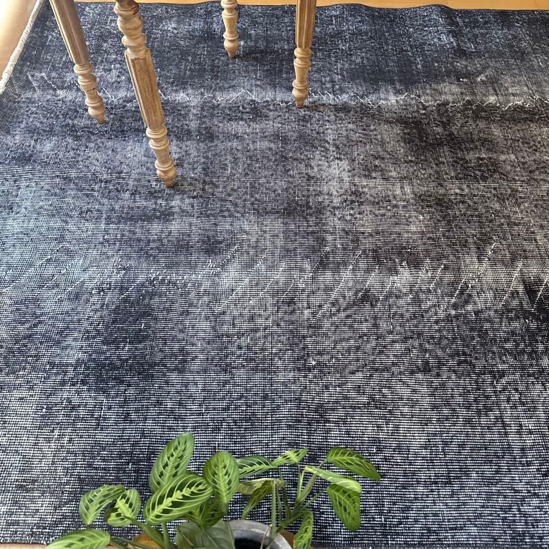 大判157×256レアカラー　ダークネイビーグレイ　擦れ　トルコヴィンテージラグ