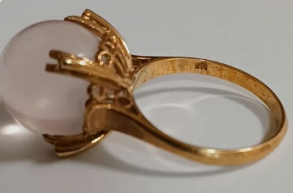【初売り】ローズクォーツ　K18指輪　リング　宝石　昭和レトロ　鑑定済