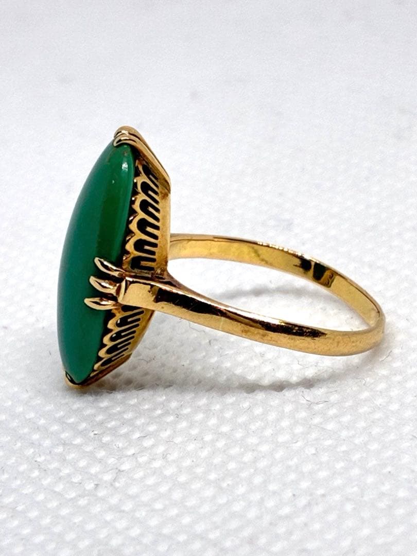 18金　グリーンストーン オーバルリング