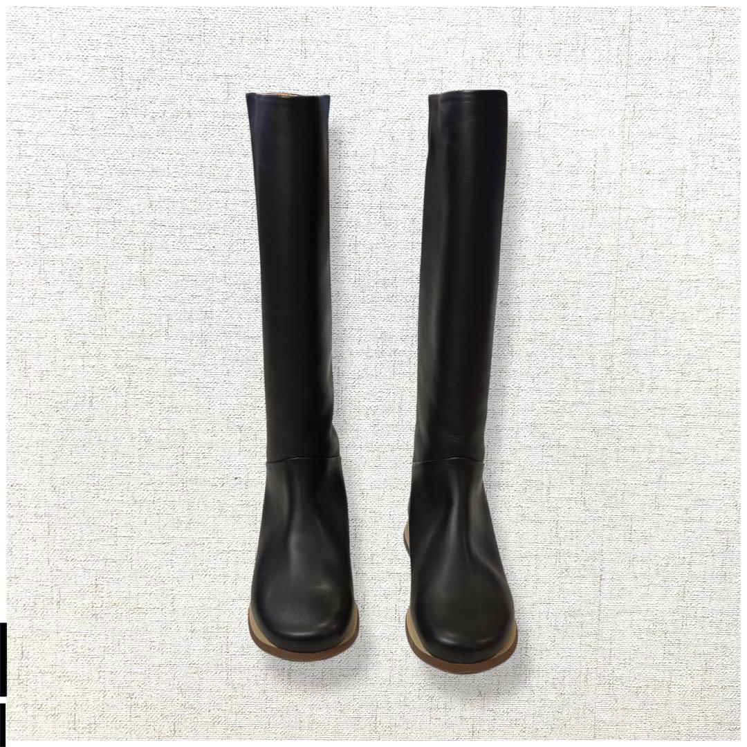 未使用級　ロゴ刻印　HERMES ロングブーツ　レインブーツ　オールレザー　37