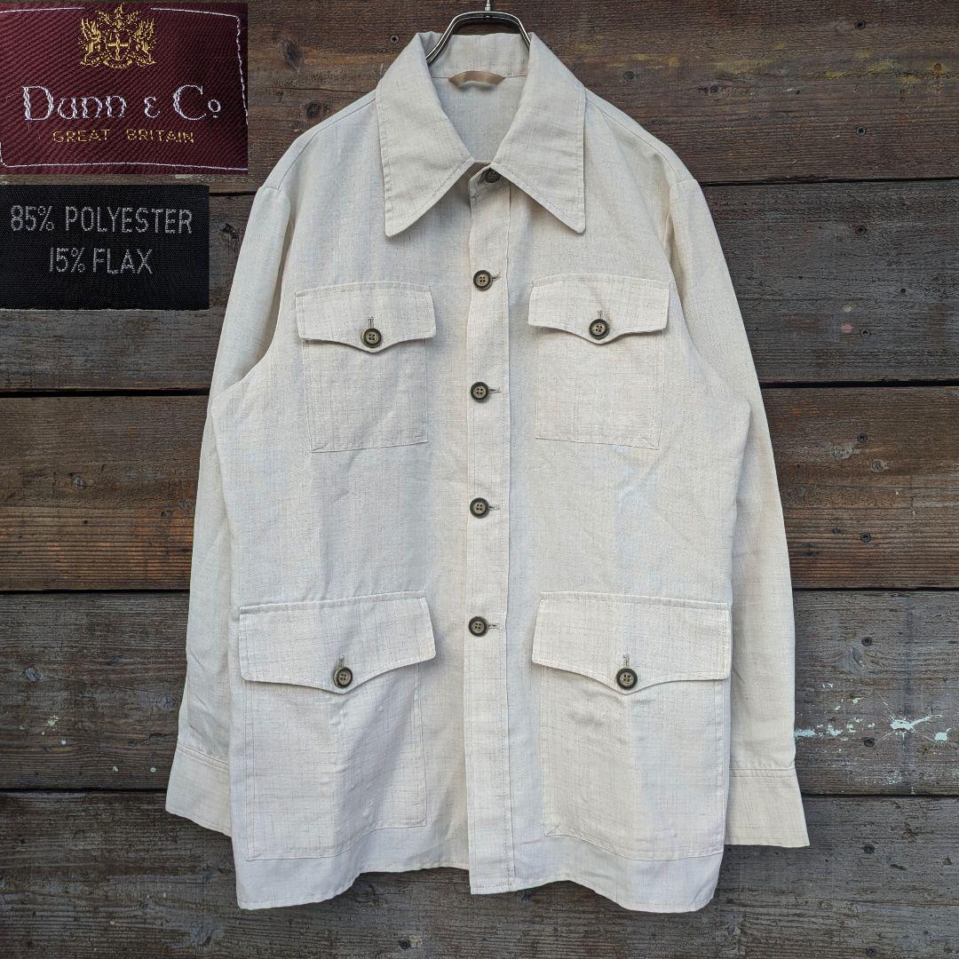 60s　英国製　Dunn&Co　亜麻　リネンジャケット　マルチポケット　生成り