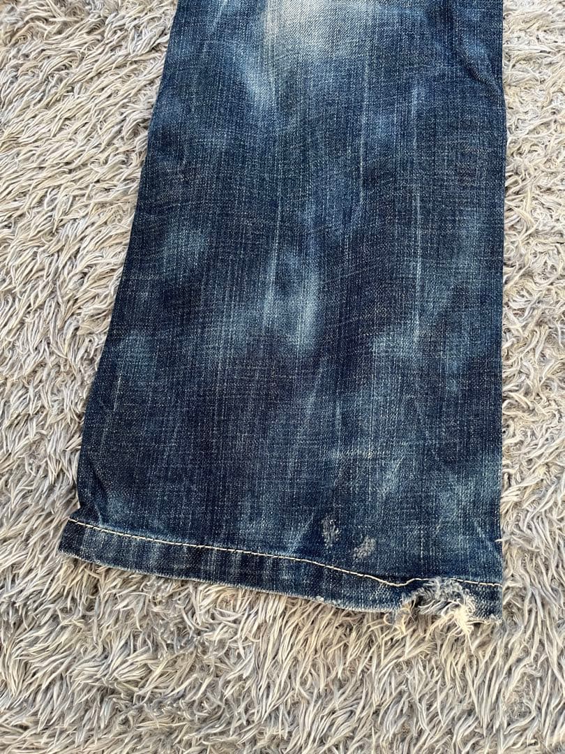 激レア　Y2K red pepper バタフライ刺繍　部分レース　フレアデニム