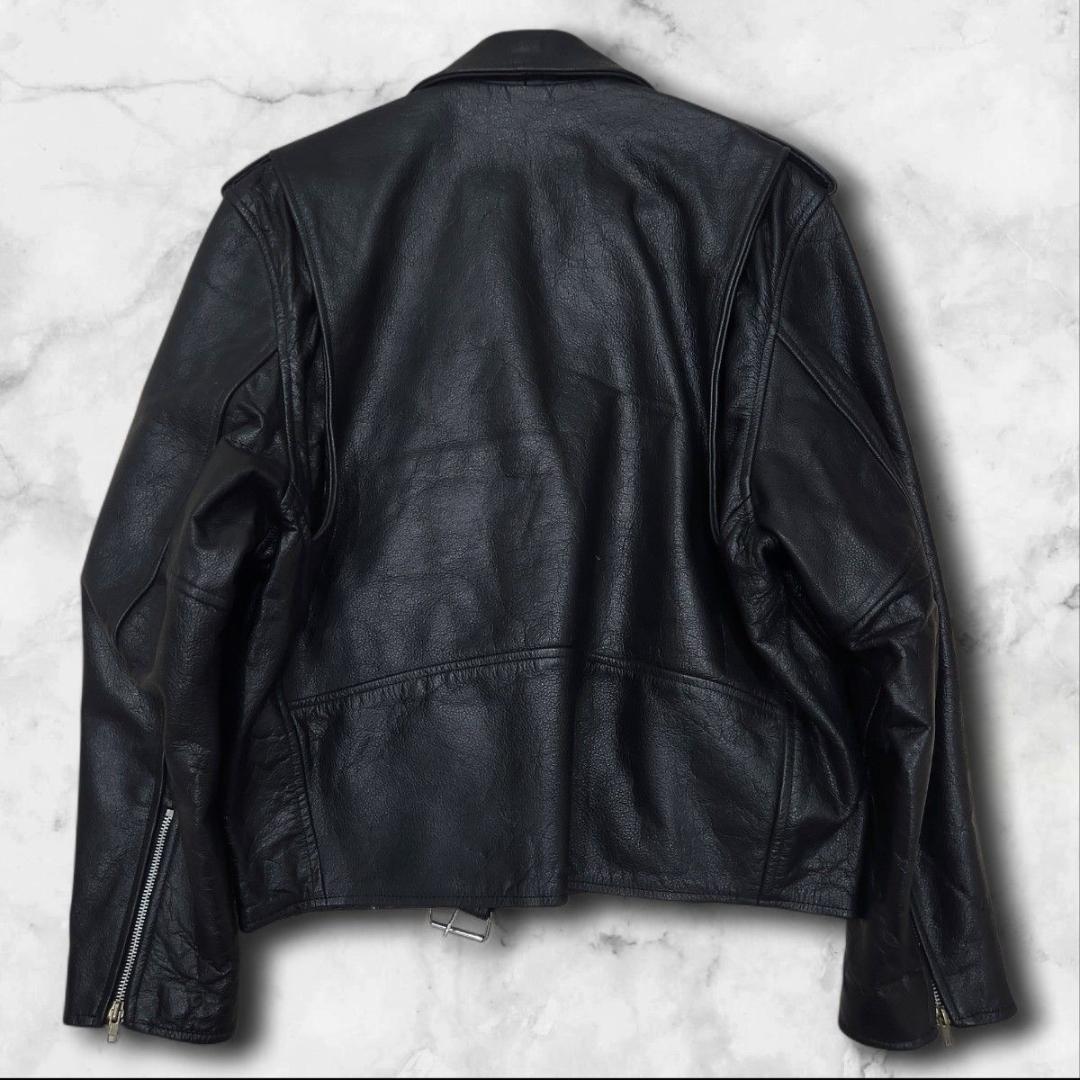 本革 ダブルライダースジャケット カウレザー 短丈 大きいサイズ 44 ブラック