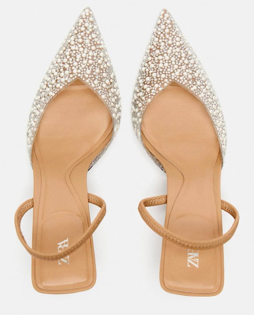 【新品・未使用】ZARA フェイクパール バックストラップミュール 39