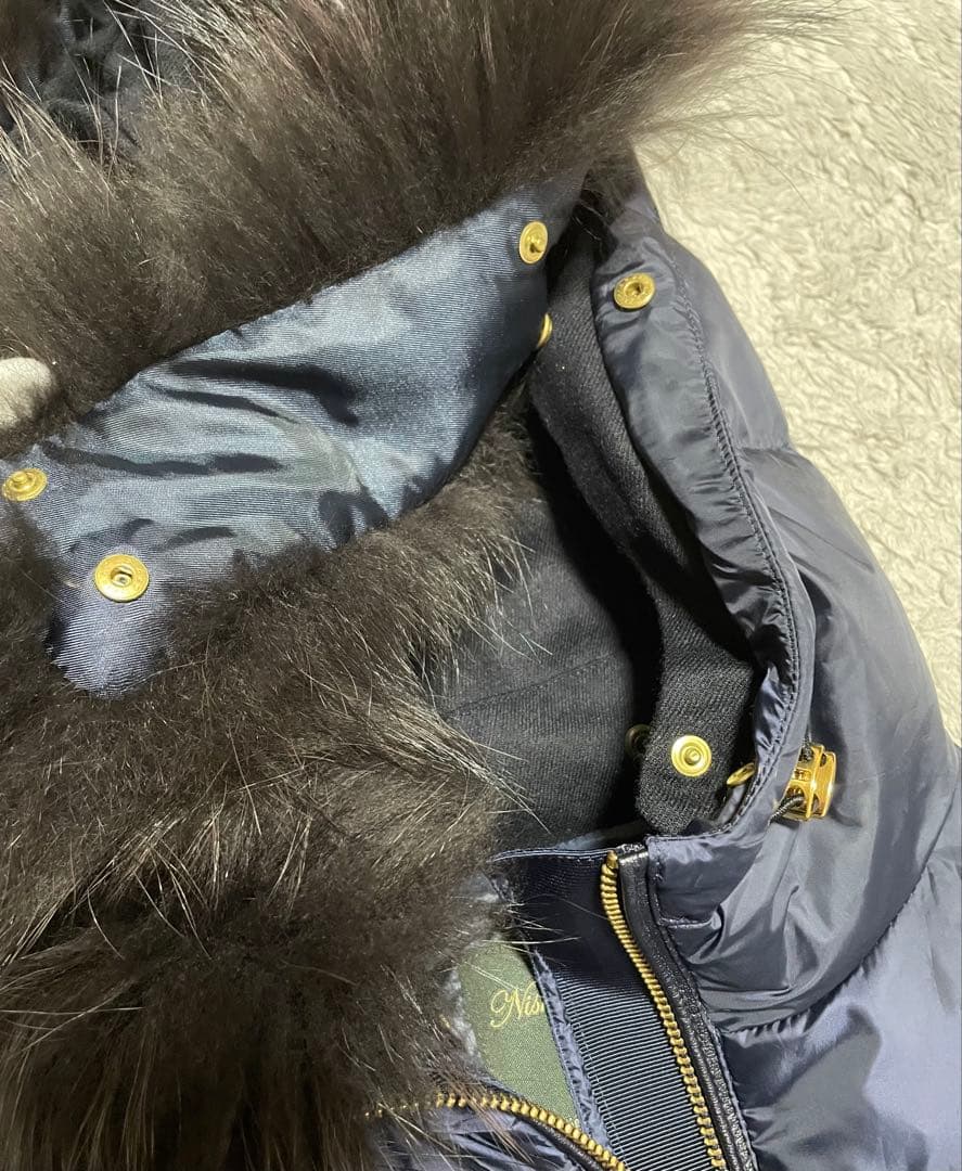 【3908】ナノユニバース×西川ダウン ファーフードベスト 38 ネイビー