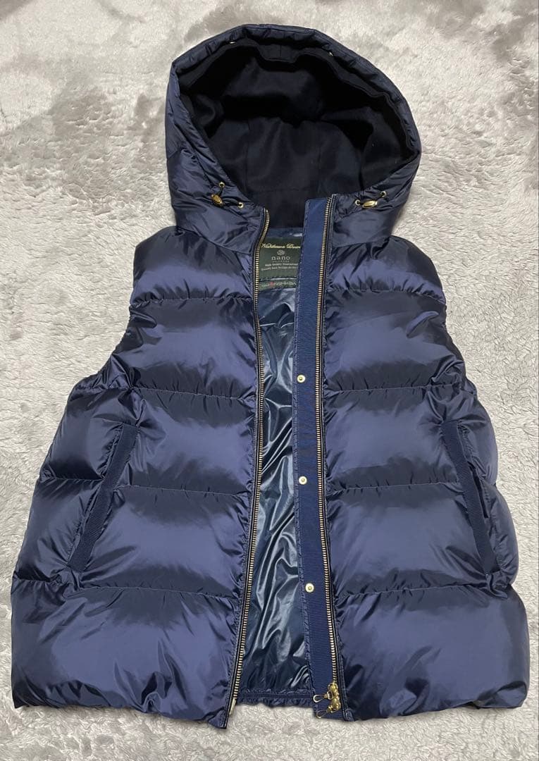 【3908】ナノユニバース×西川ダウン ファーフードベスト 38 ネイビー