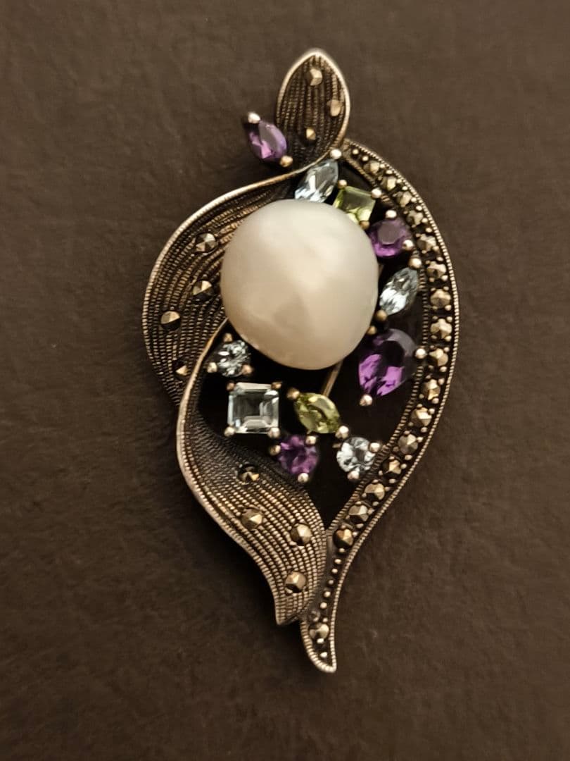 碌山 ROKUZAN ロクザン　シルバー 925 天然石　パール　ブローチ