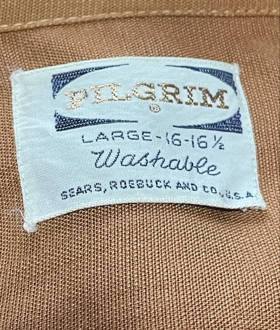 60's PILGRIM 刺繍タン開襟シャツ