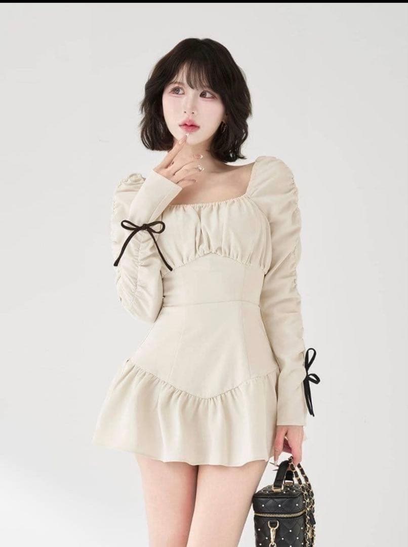 Darich ダーリッチ スクエアネックギャザーミニワンピース FREE