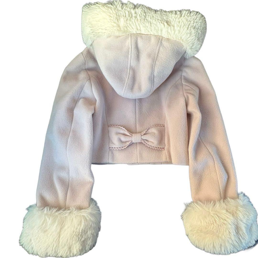 未使用級　LIZLISA ビジューリボンショートフードコートピンク フリーサイズ