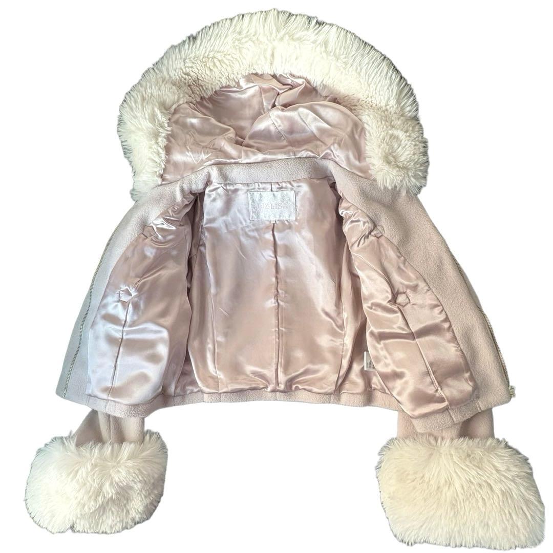 未使用級　LIZLISA ビジューリボンショートフードコートピンク フリーサイズ