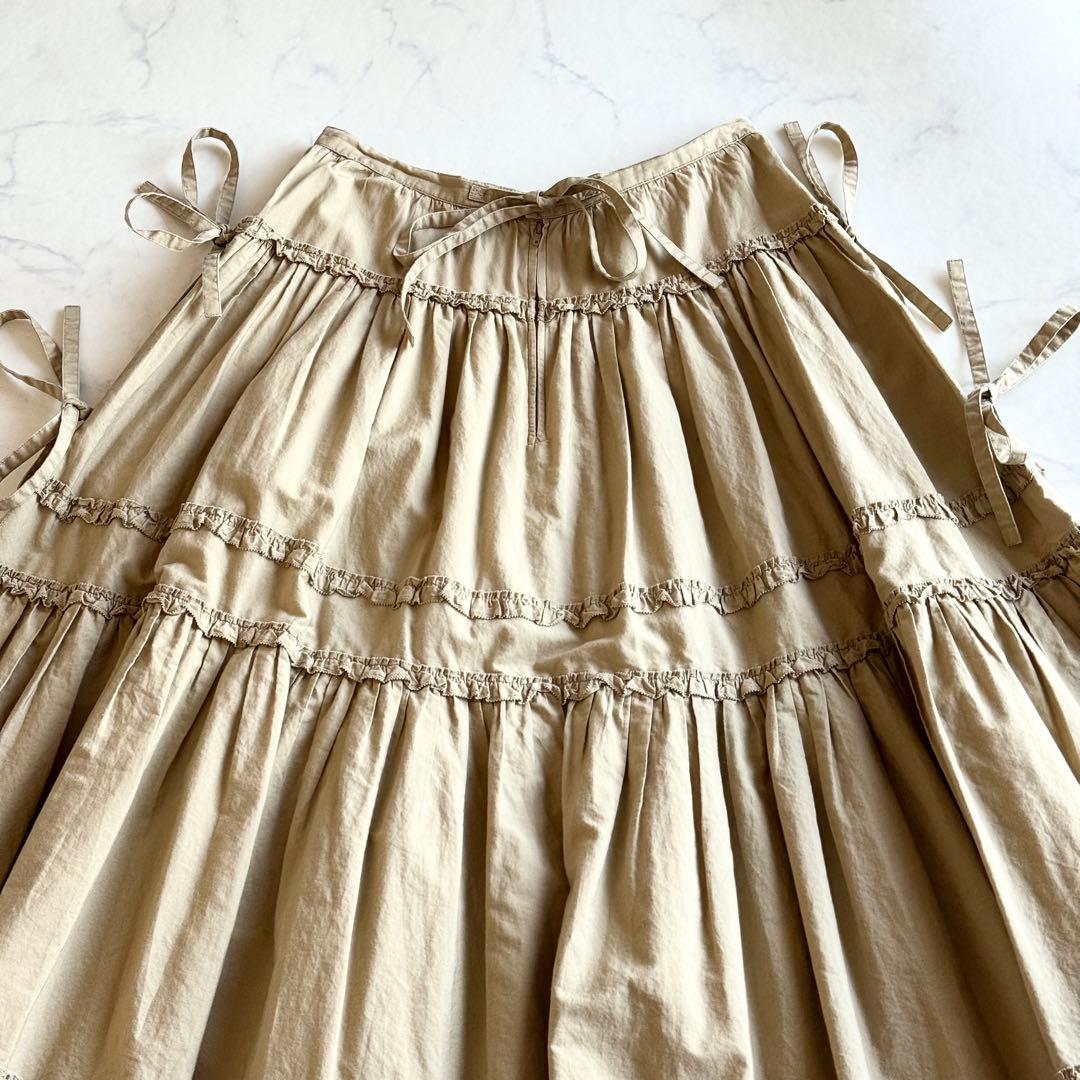 美品 ピンクハウス ティアードスカート マキシ丈 ピコフリル リボン ギャザー
