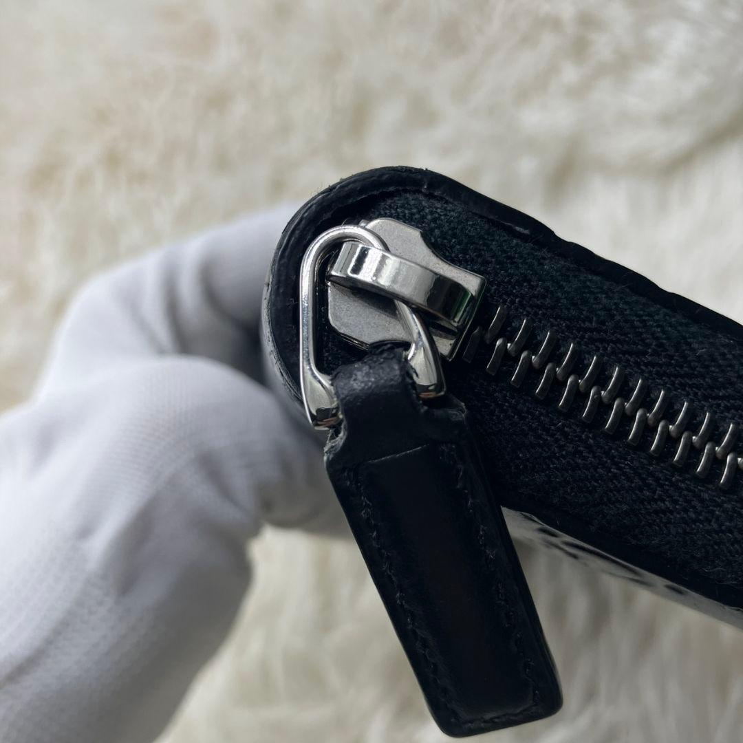 極美品⭐︎グッチ　長財布　ラウンドファスナー　GG柄　シマ　レザー　ブラック　黒