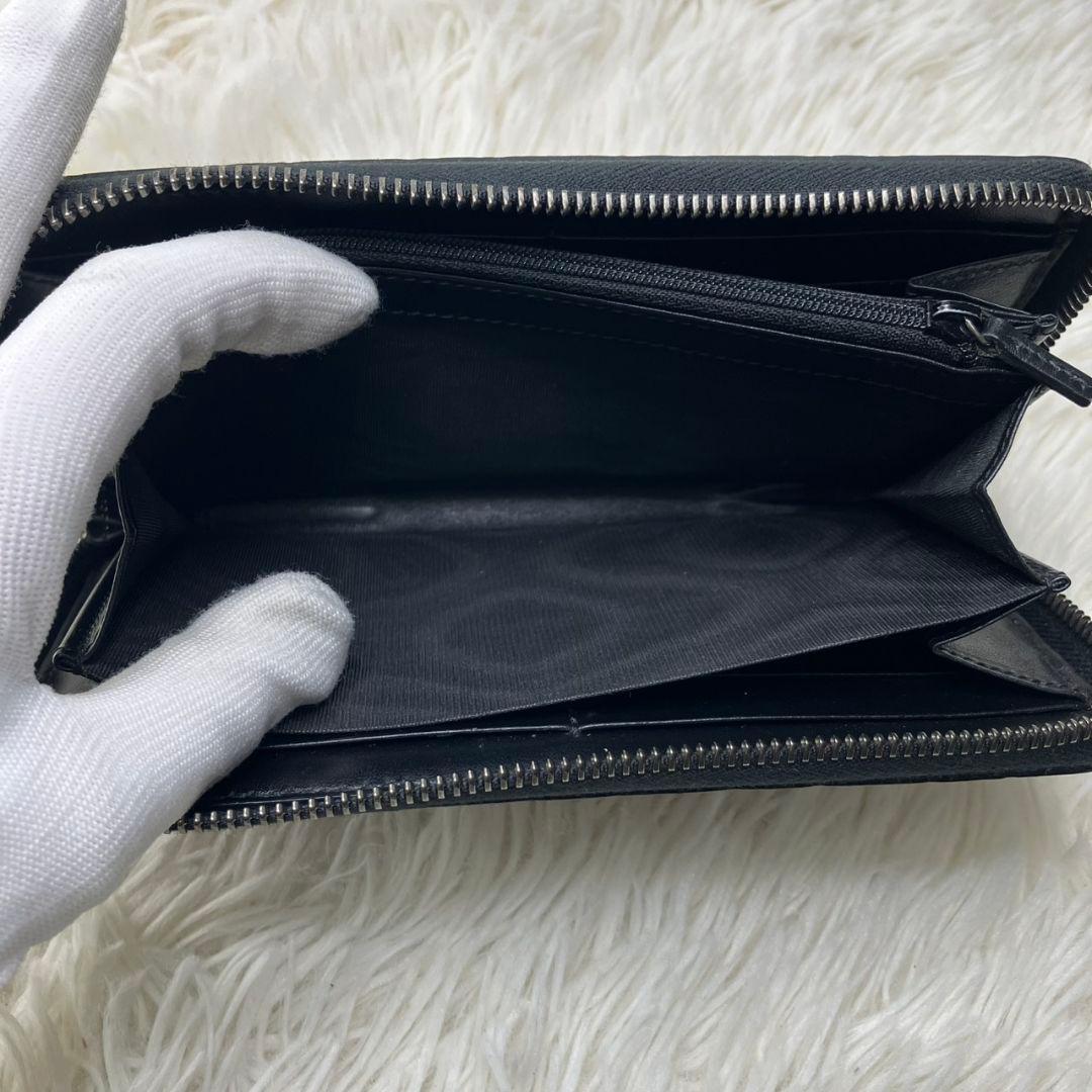 極美品⭐︎グッチ　長財布　ラウンドファスナー　GG柄　シマ　レザー　ブラック　黒