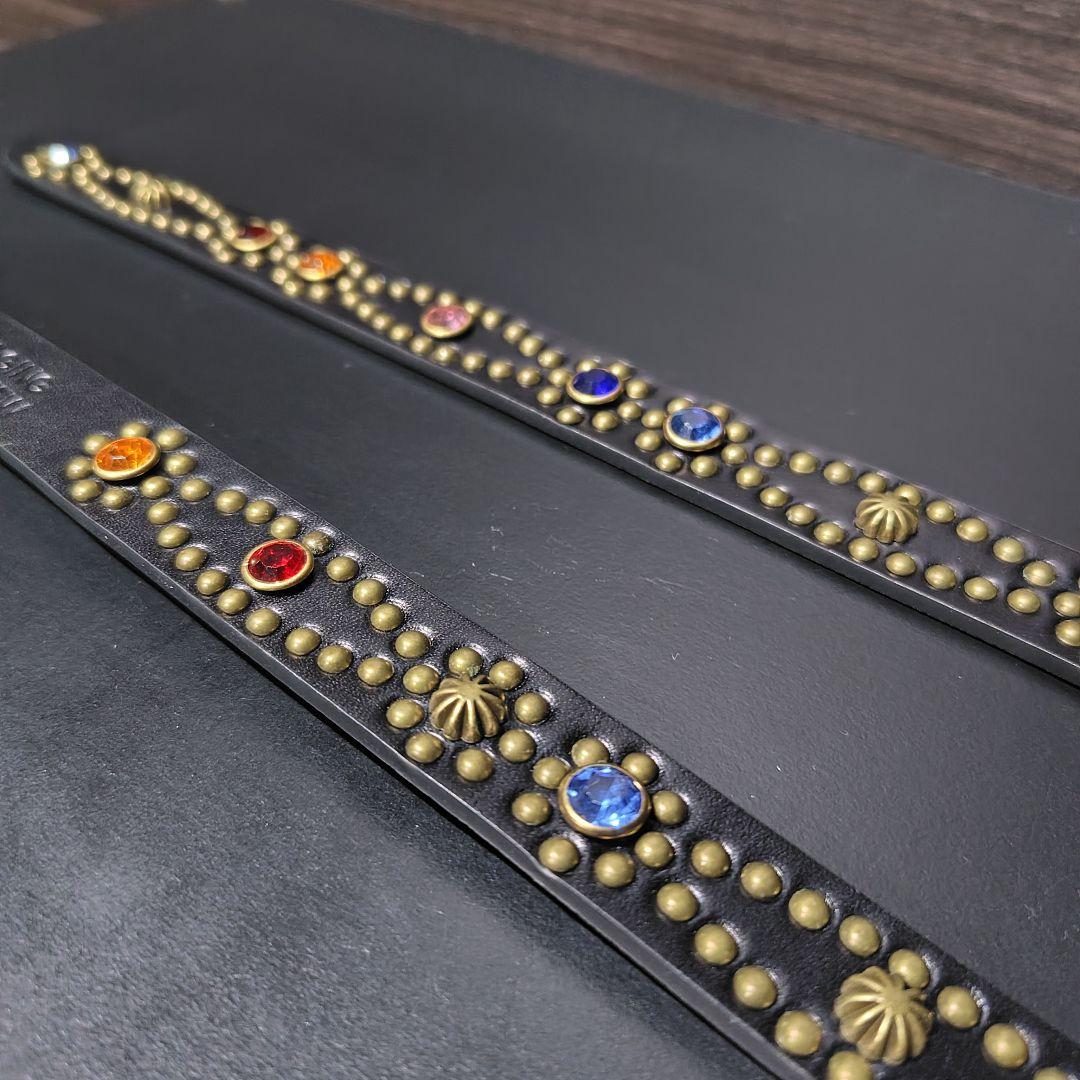 クロス虹■本革レザーフルスタッズナローベルト☆ビンテージアンティークゴールド