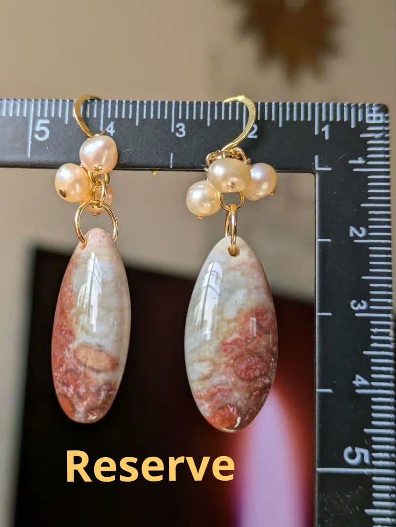 2way フォッシルコーラル＆淡水パール　 ピアス／イヤリング