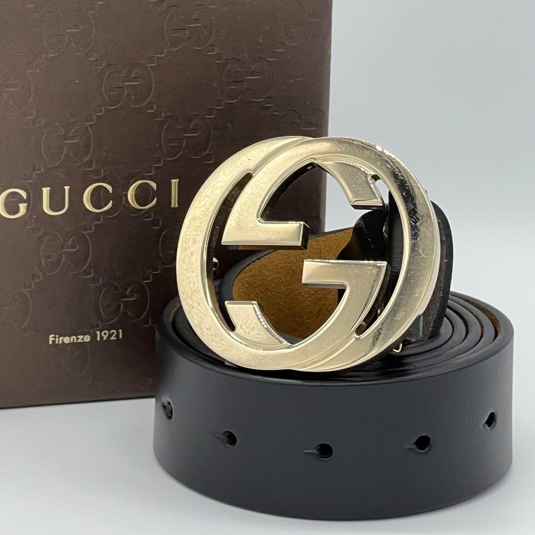 【美品】GUCCI インターロッキング ベルト 冠婚葬祭 ゴールド ブラック