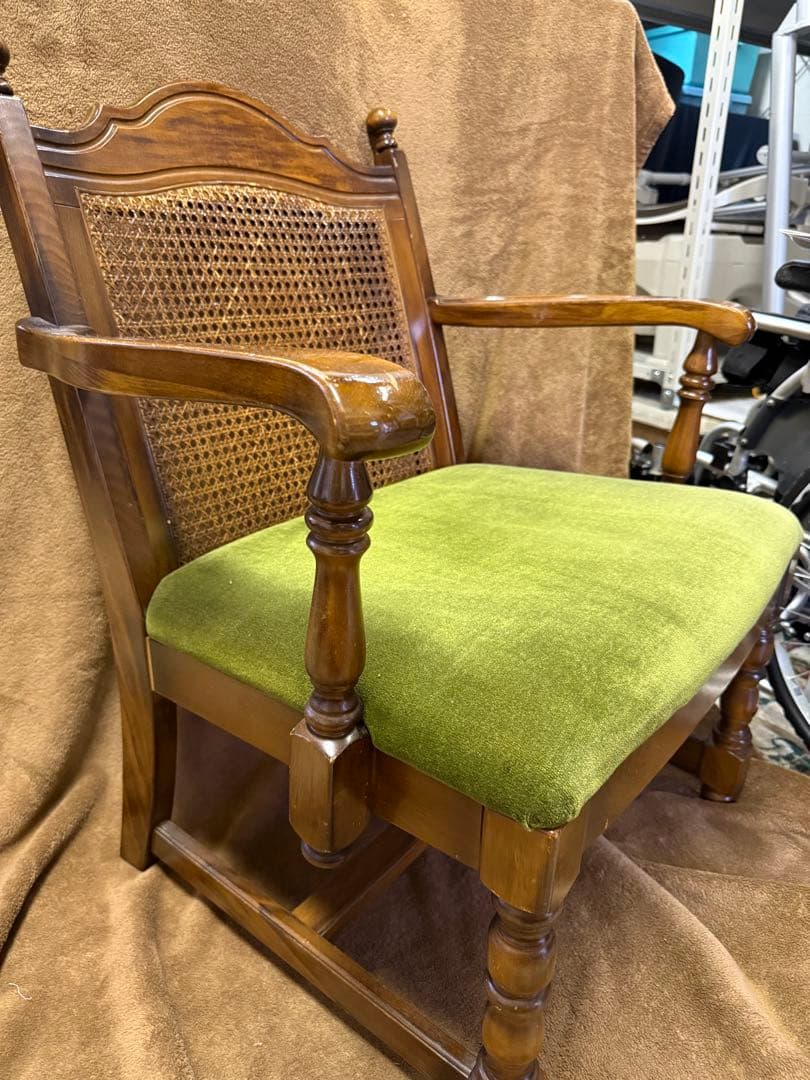 A1 オールドカリモク コロニアル チェア モケットグリーン karimoku