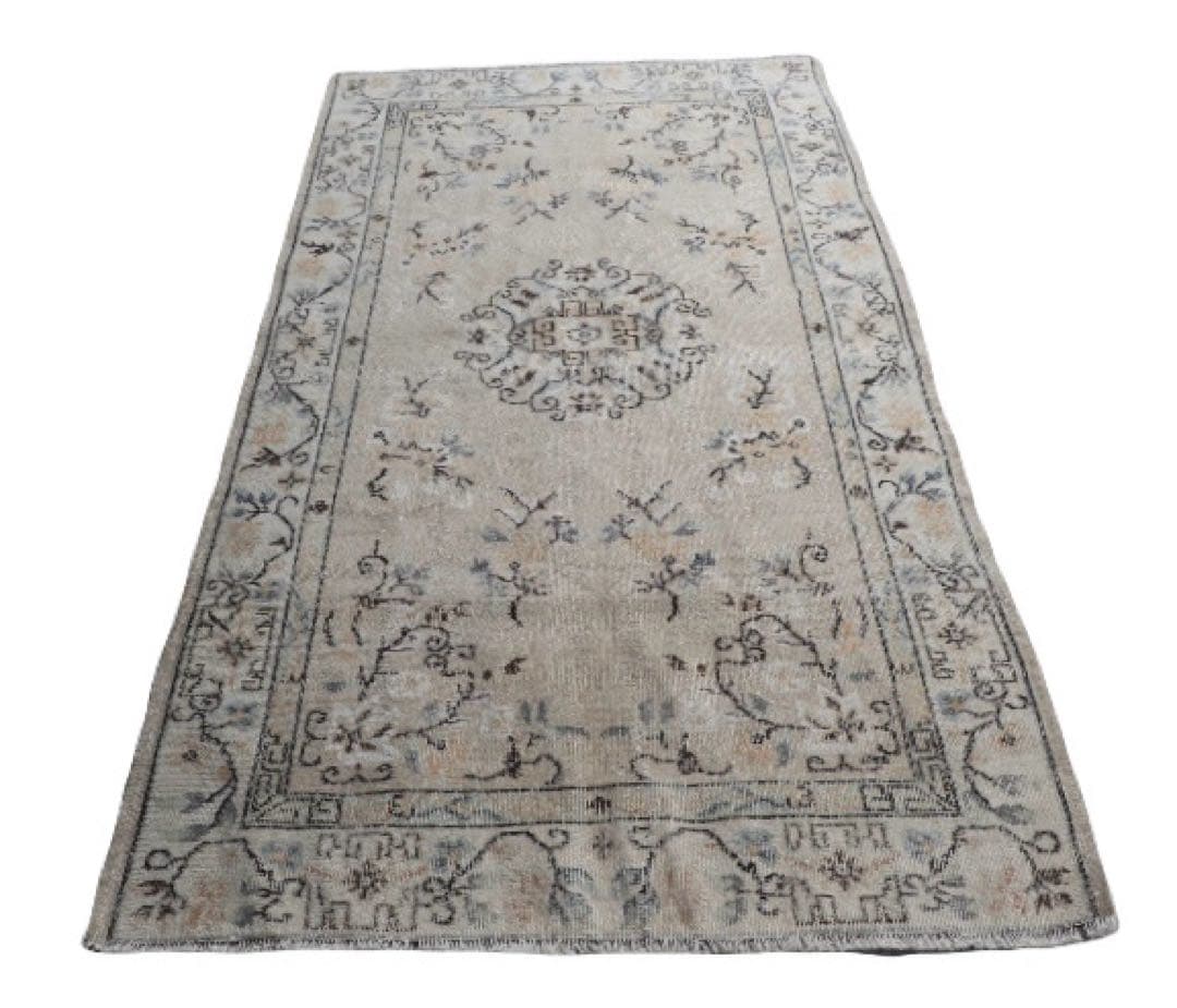 シノワズリ218×117 トルコヴィンテージラグ　ベージュ　オレンジ　トルコラグ