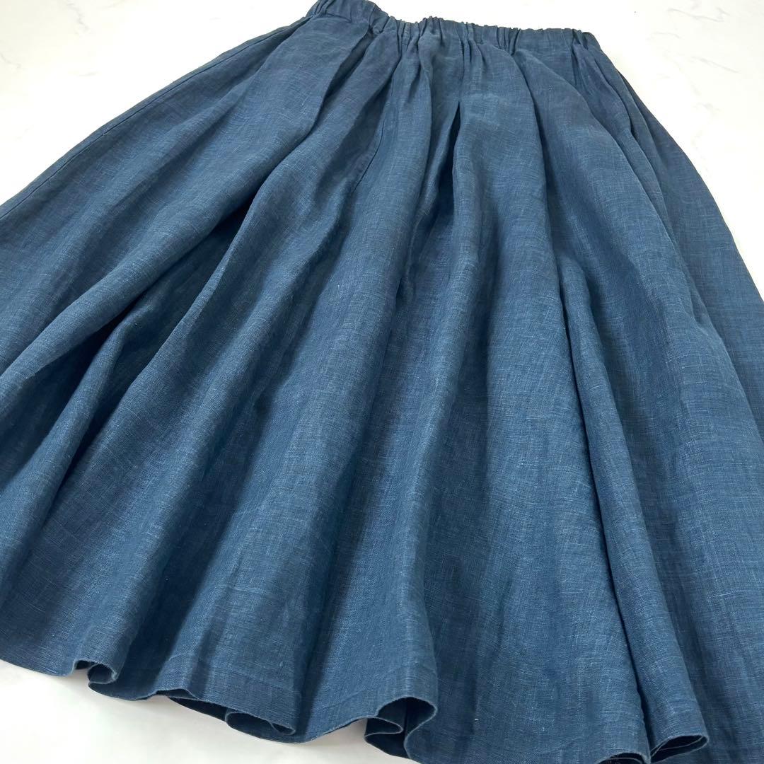 【極美品】ババグーリ リネン タック ロング フレアスカート ネイビー