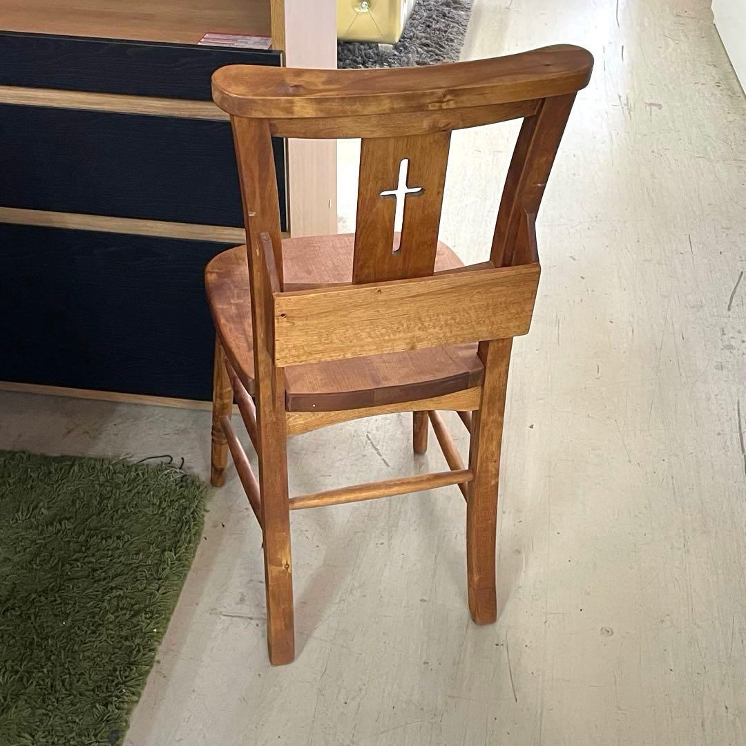 アンティーク調 チャーチチェア風　ナチュラルウッド　ブックラック付き　椅子　1脚