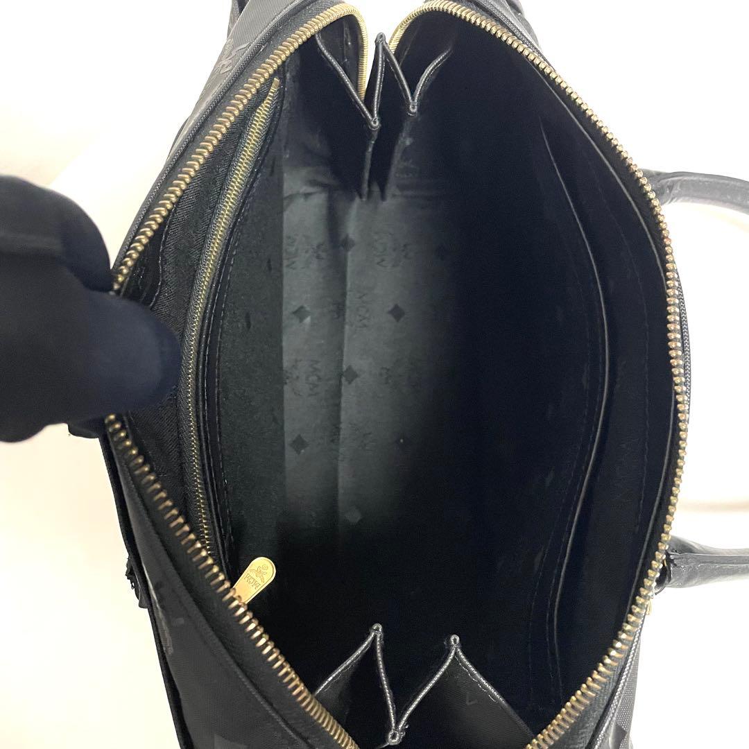 ✨極美品✨MCM エムシーエム PVC×レザー ミニボストンバッグ 斜め掛け 黒