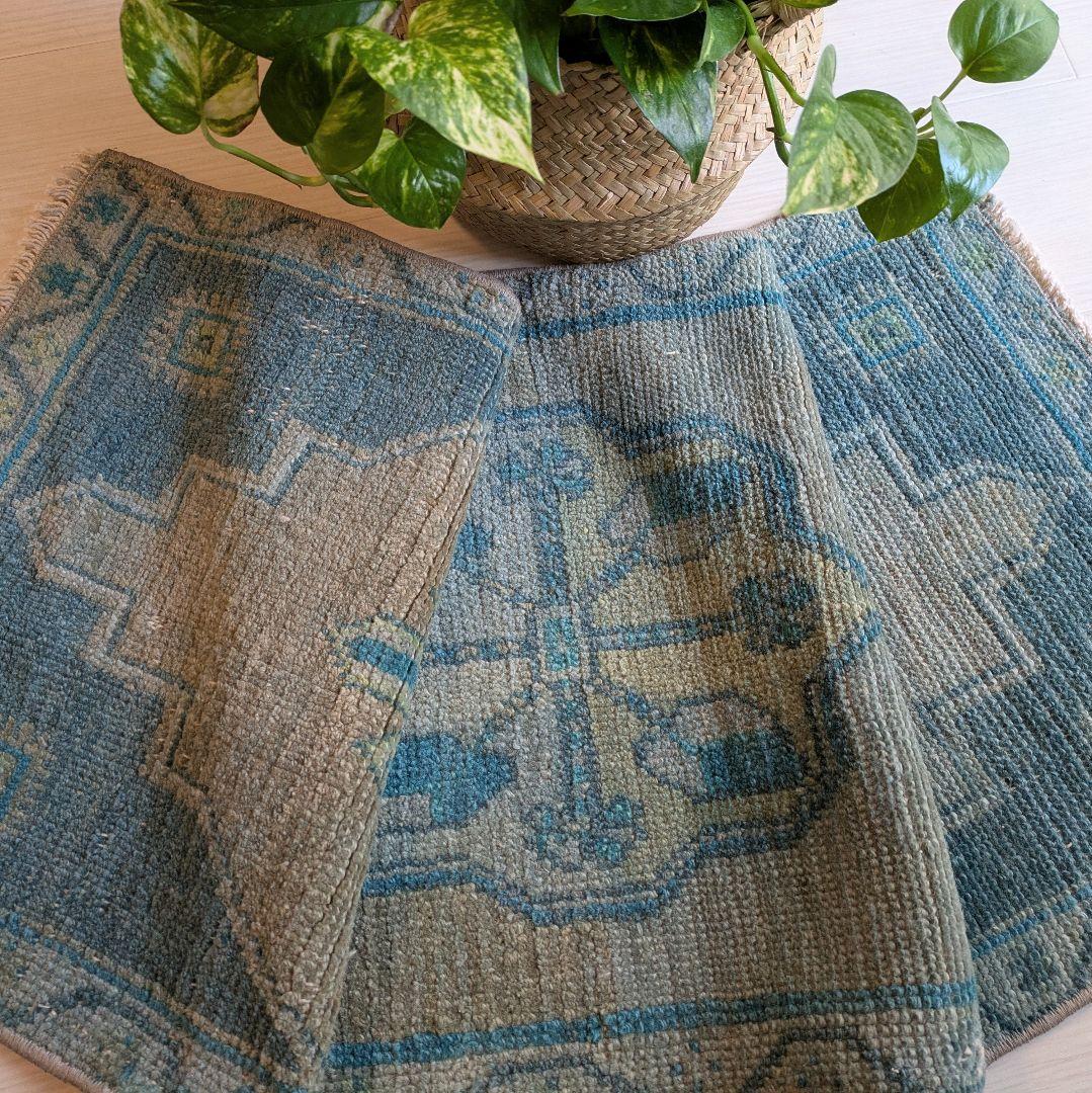 43×107 ヴィンテージトルコブルーメダリオン　トルコラグ　ミニサイズ