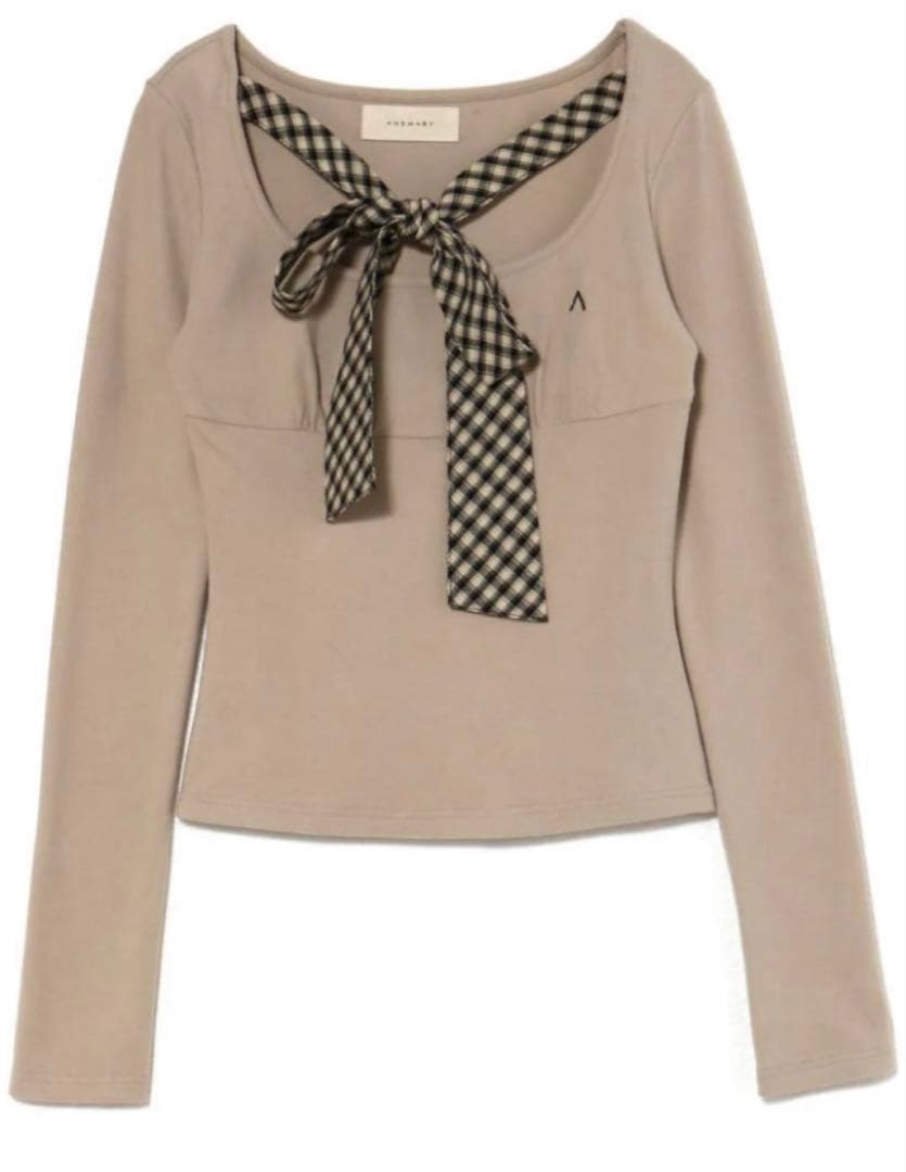トップス andmary Ami ribbon check tops beige