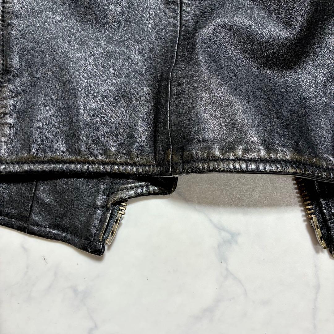 希少✨VINTAGE 馬革 ホースハイド シングルライダース チェック 黒 S