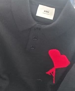 AMI PARIS ブラック ハート刺繍 ポロニット L