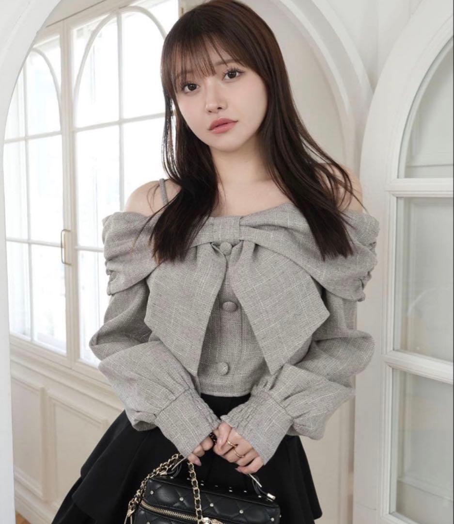 ♡美品♡リボンオフショルロングスリーブトップス/LIP SERVICE/グレー