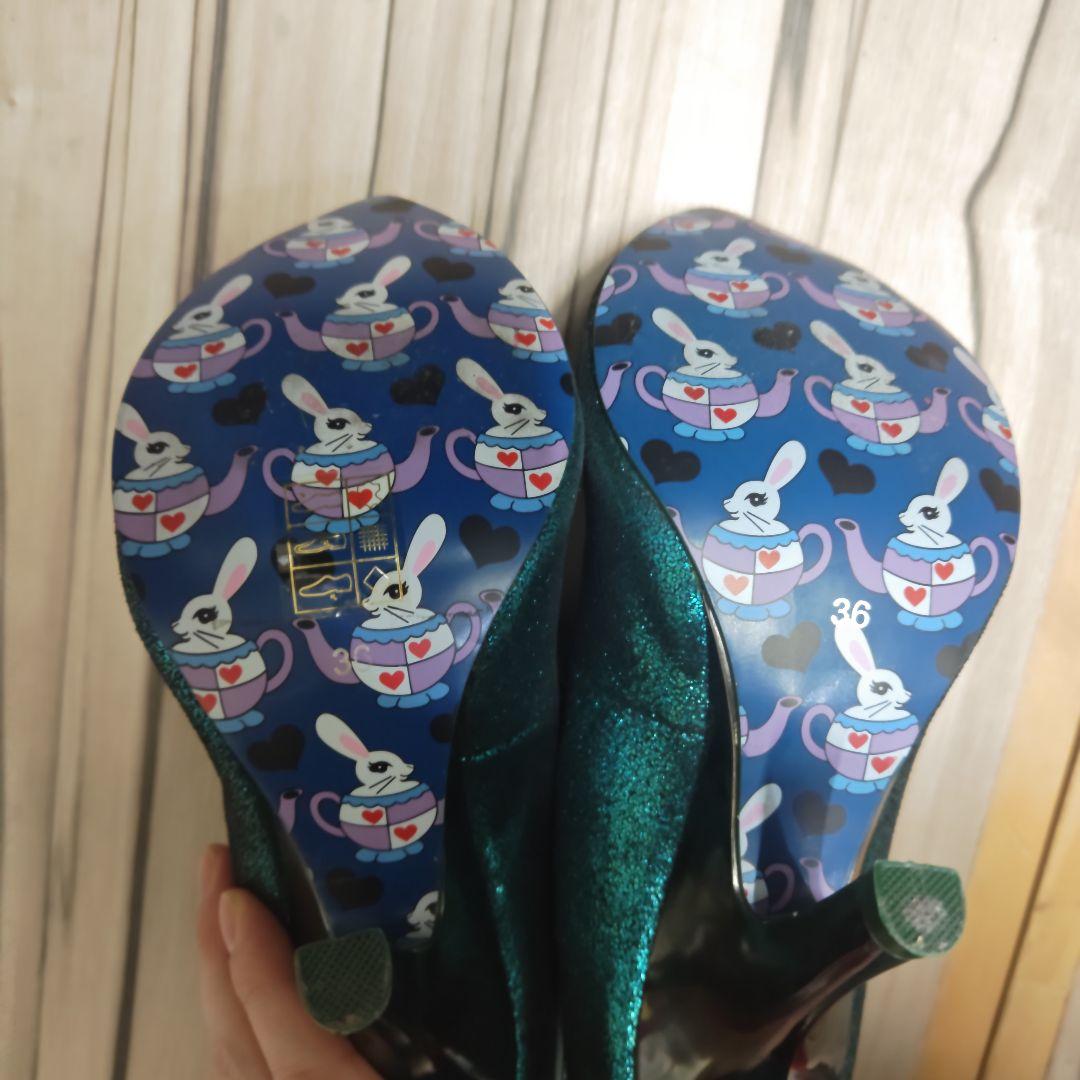 イレギュラーチョイス　エメラルドグリーングリッターハイヒールパンプス