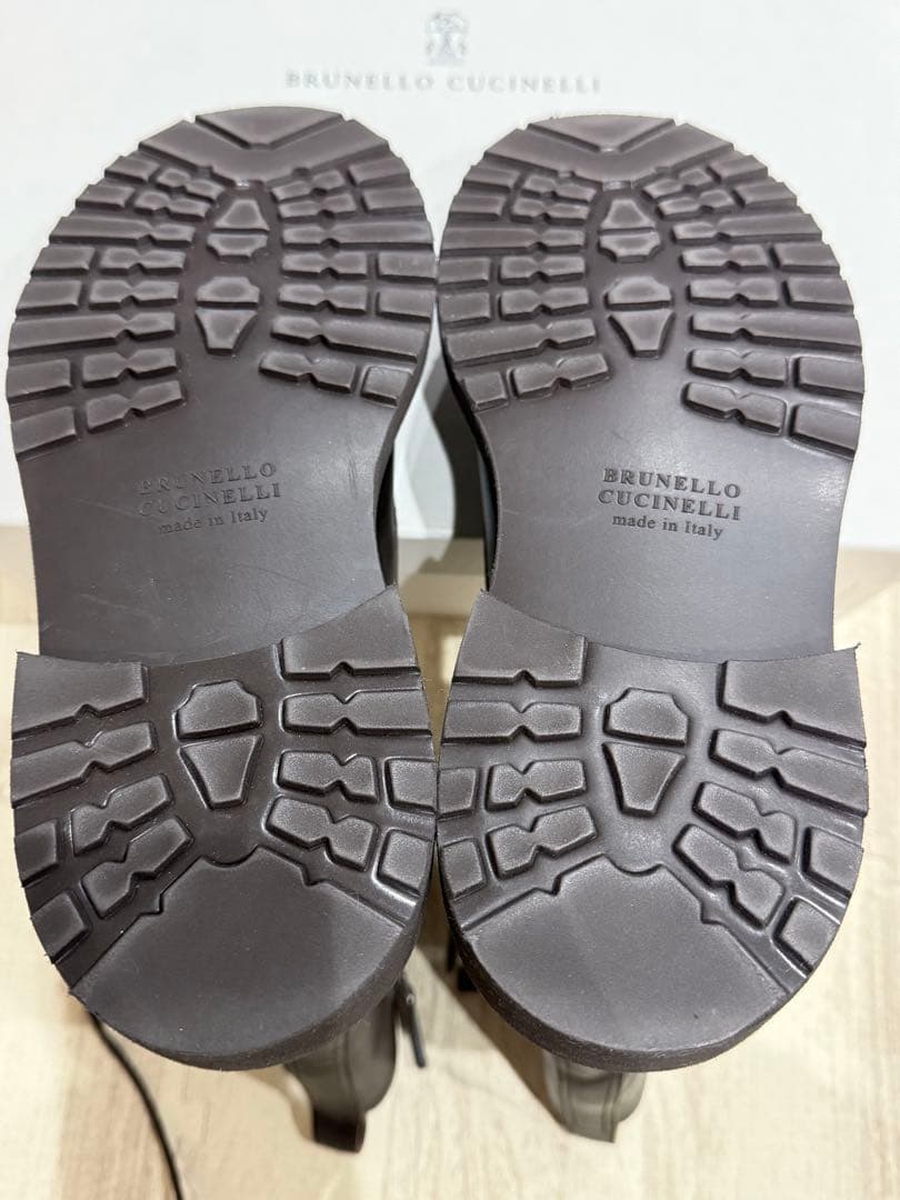 即決価格ブルネロクチネリ　ダークブラウン レザー レースアップブーツ　39