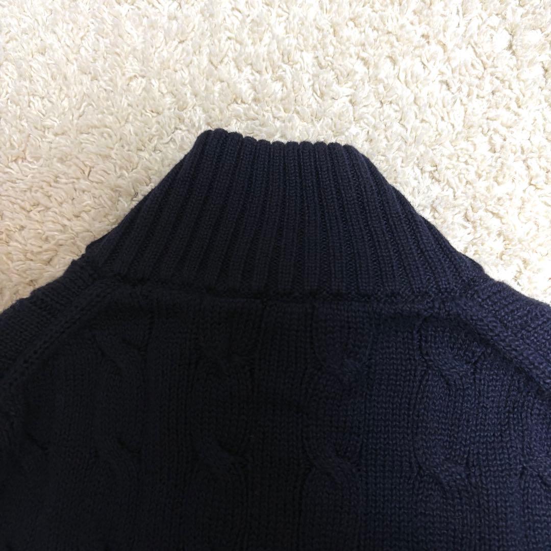 ポロラルフローレン ケーブルニット フルジップ コットン ポニーロゴ 紺 XS