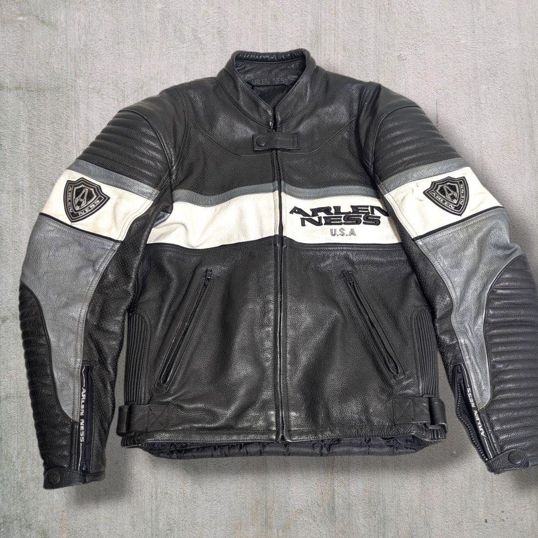 90s アレンネス ヴィンテージ レーシング レザージャケット 本革 Ｍ バイク