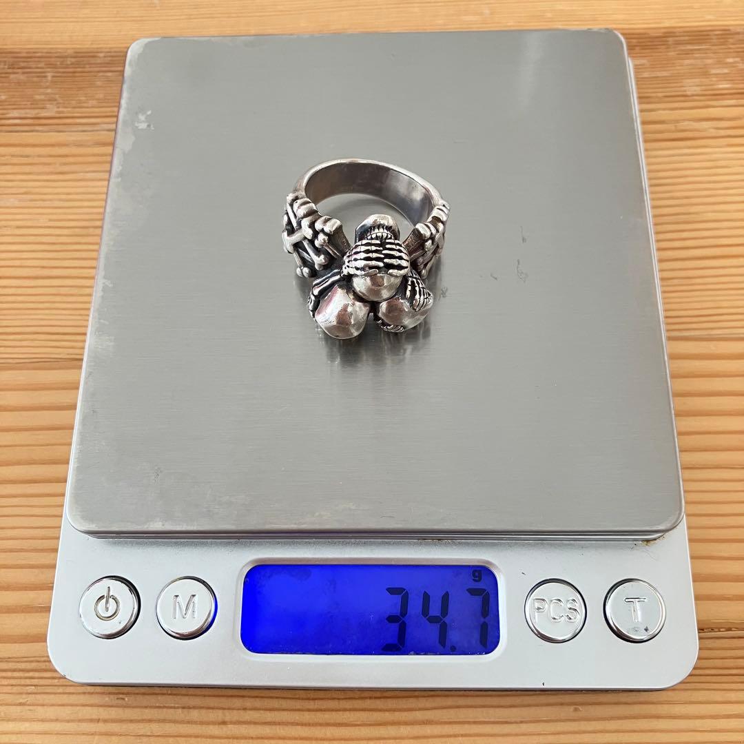 34g シルバー925 Three Wise Skall トリプル スカルリング